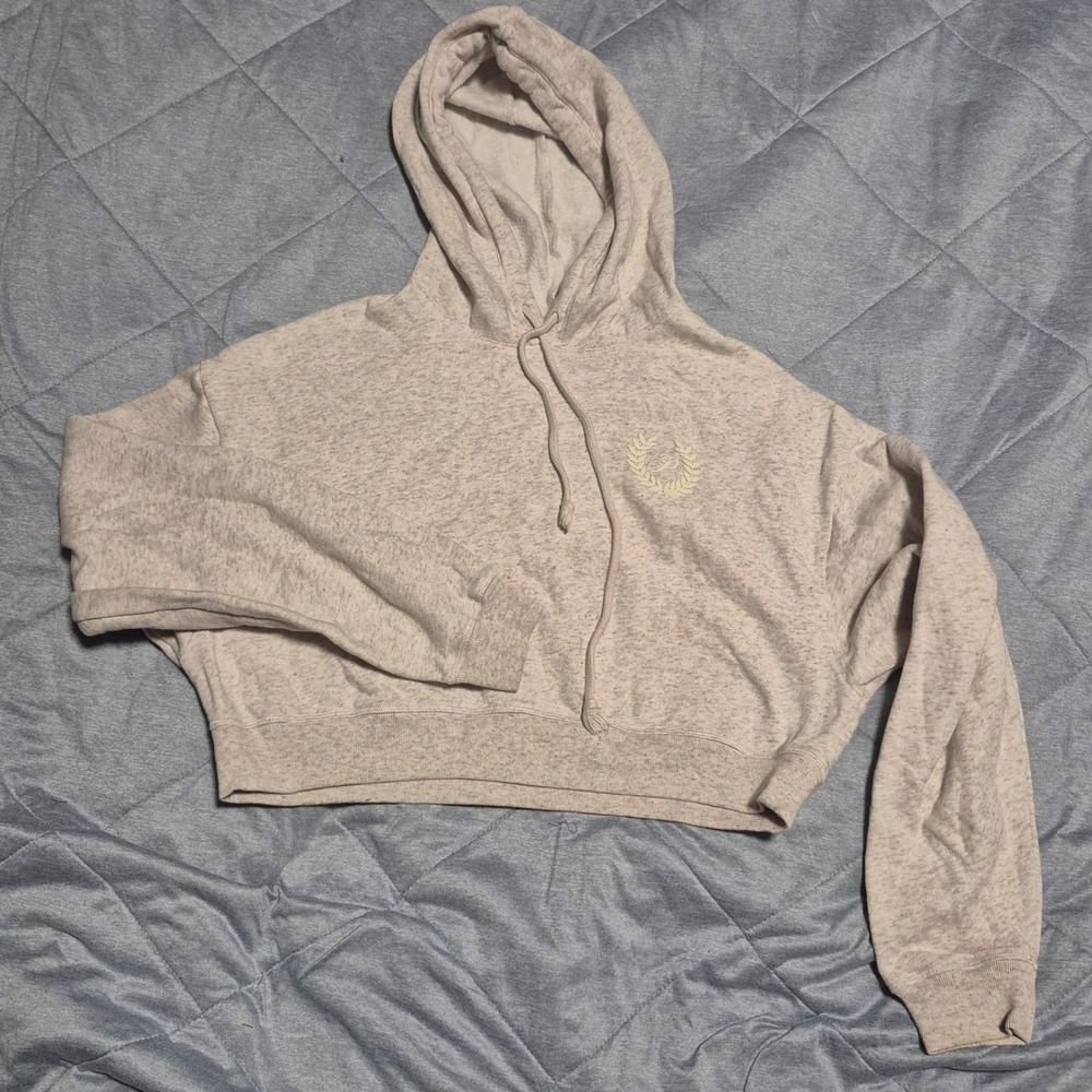 Victoria's Secret PINK Grey Heathered Cropped Hoodie XS Logo Pullover